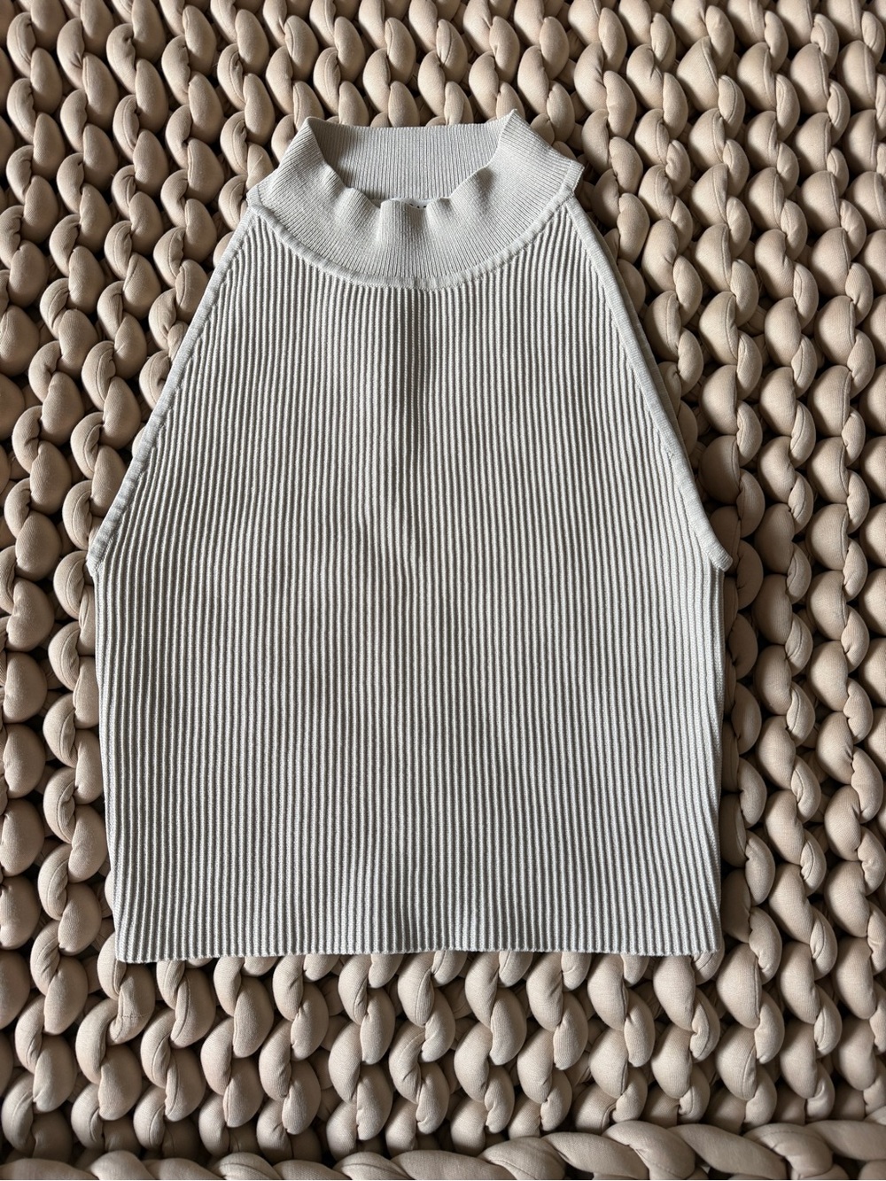 Babaton Cream Ribbed Mock Neck Tank